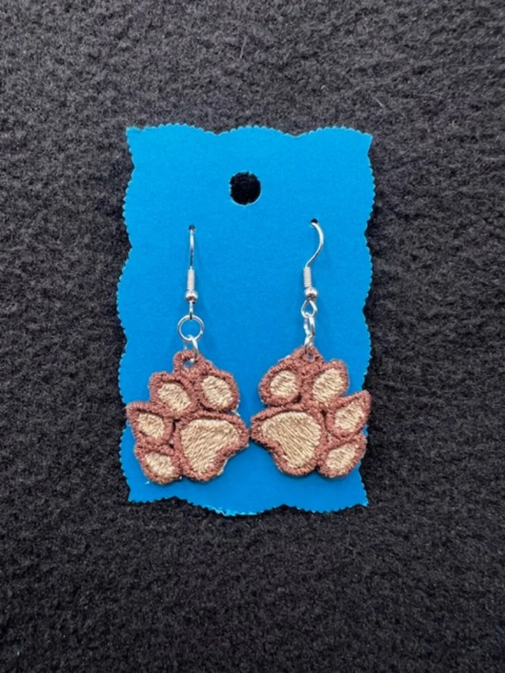 Homemade Brown & Tan Paw Print Lace Earrings - Picture 2 of 8